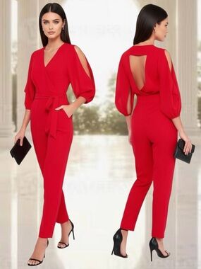 Adelyn Rae S cutout back red jumpsuit